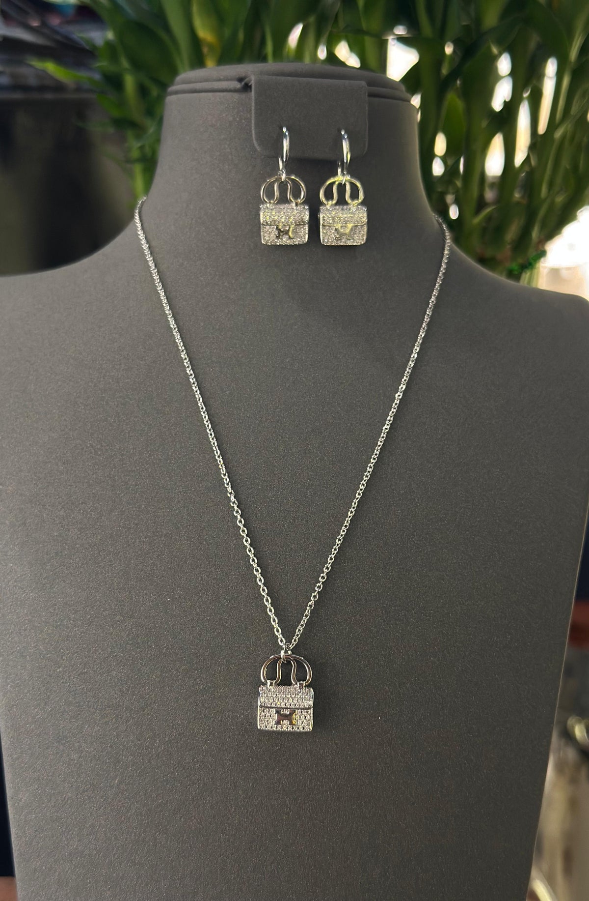Hermès Kelly-Silver-Tone – Mini Handbag Crystal jewelry set