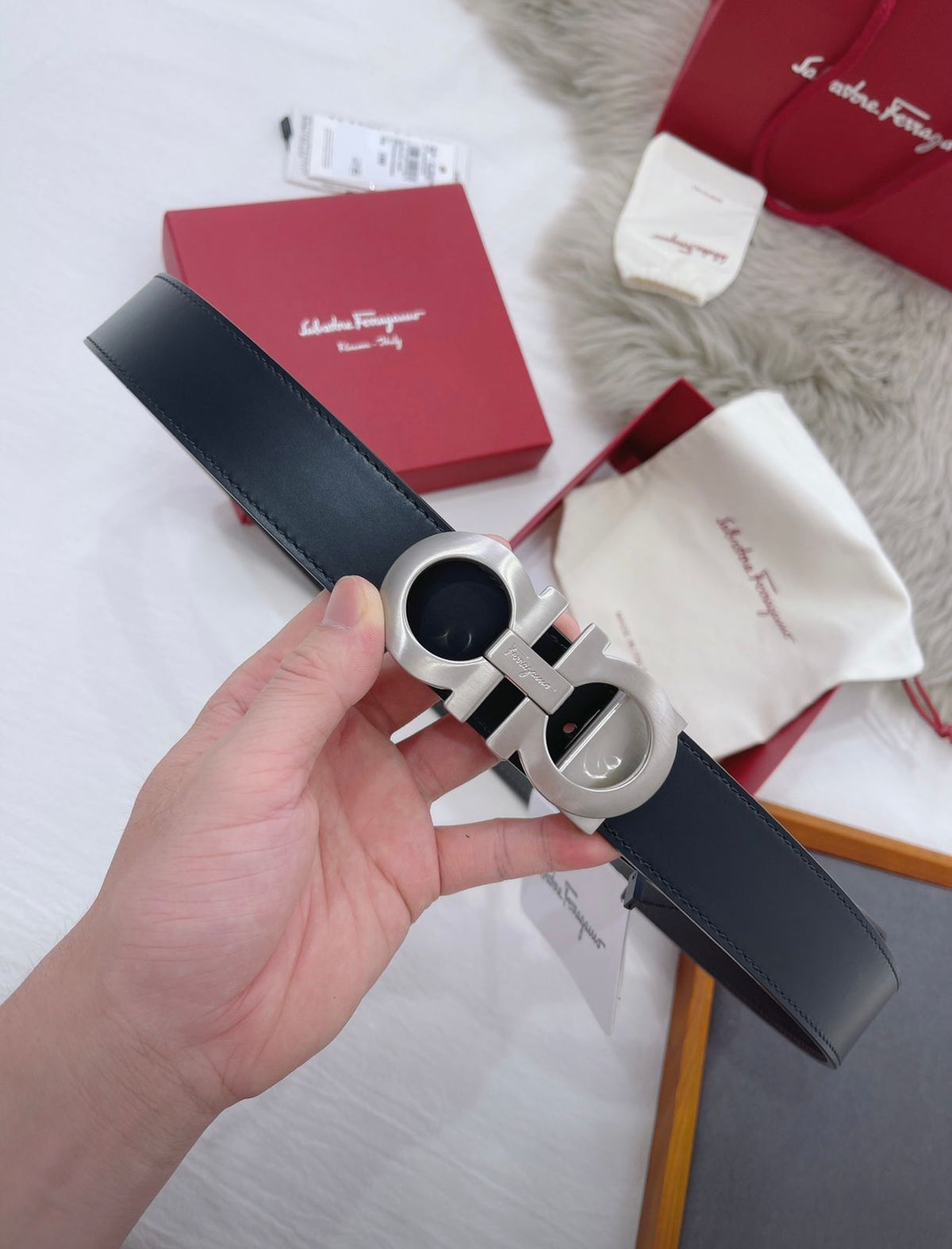 Salvatore Feragamo Double Gancini Reversible Leather Belt