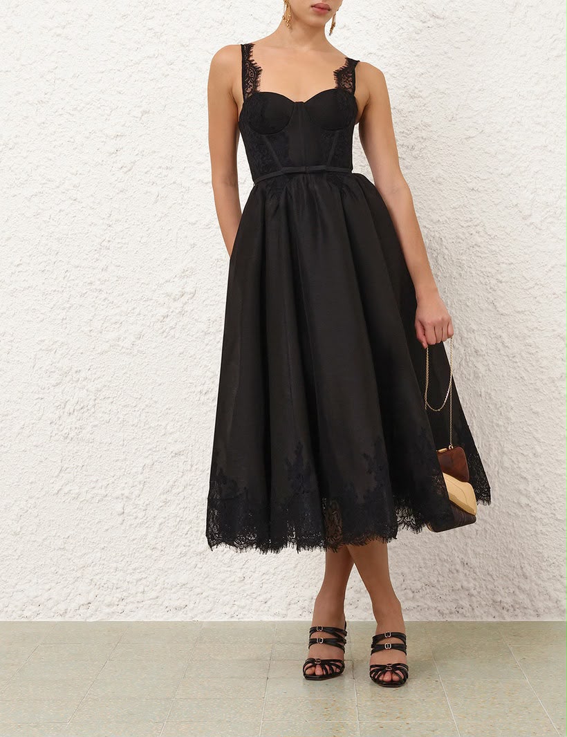 Zimmermann Lace-Trimmed Corset Midi Dress
