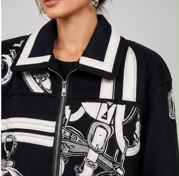 Hermès Printed Silk-Twill and Wool Cropped Jacket with Equestrian Motif