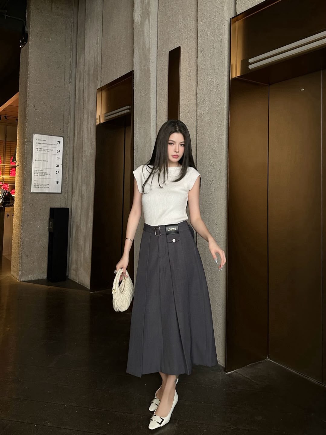Loewe Pleated Midi Skirt with Belt and Pocket Detail