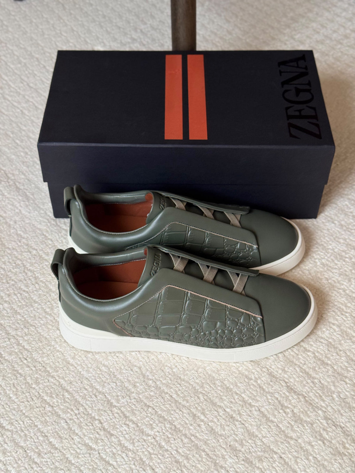 ZEGNA Triple Stitch Alligator Leather Slip-On Sneakers