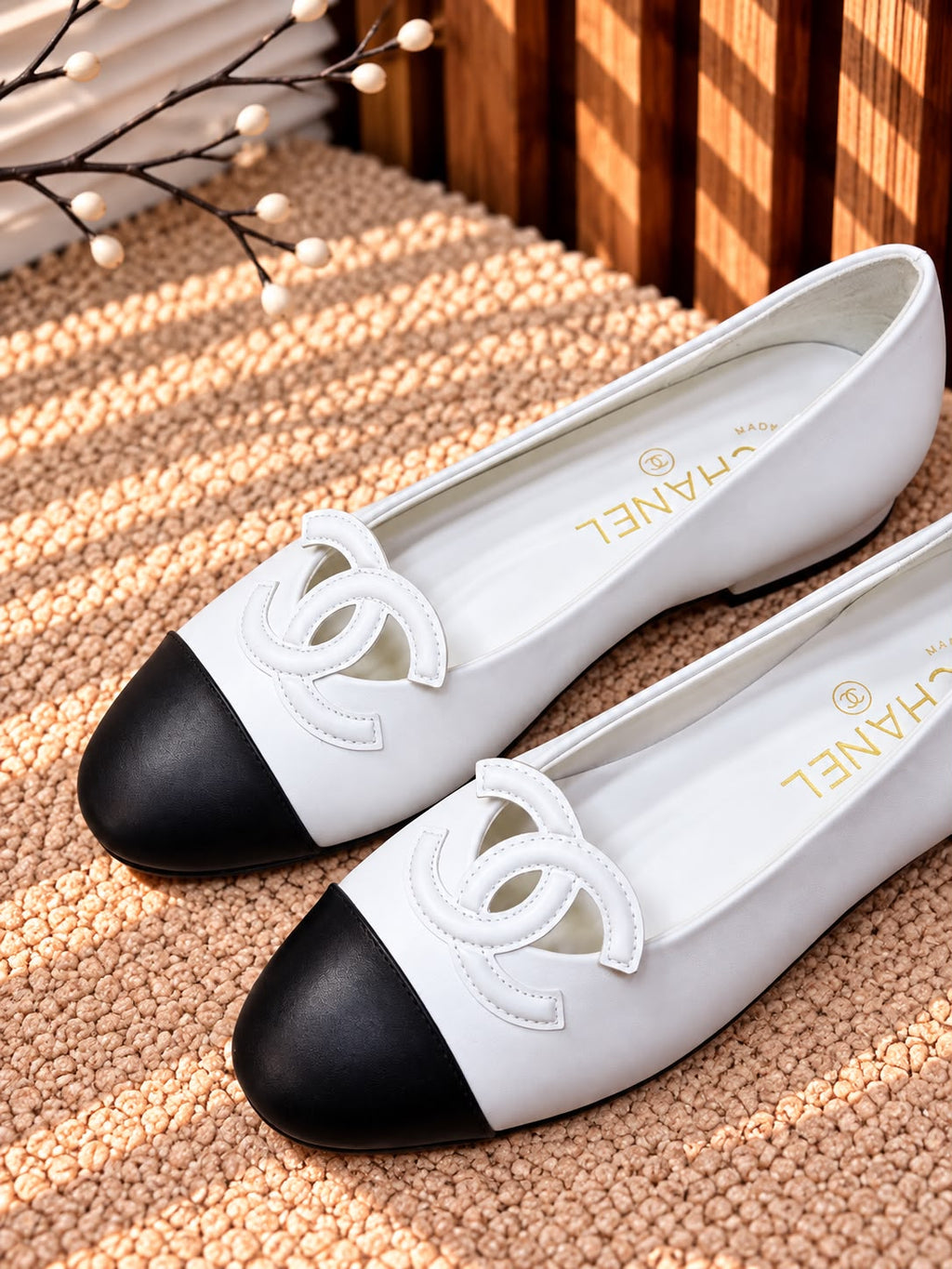 Model: Chanel Two-Tone Leather Ballet Flats with CC Logo