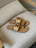 Chanel Straw and Leather Thong Flat Sandals