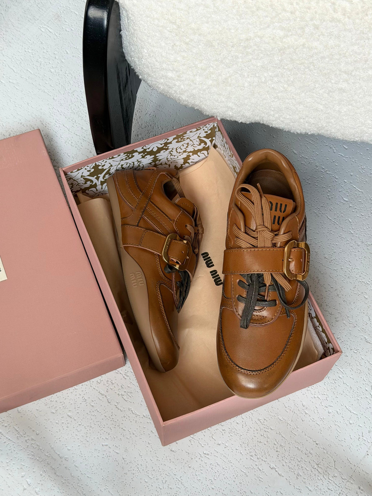 Miu Miu Leather Sneaker with Buckle Strap
