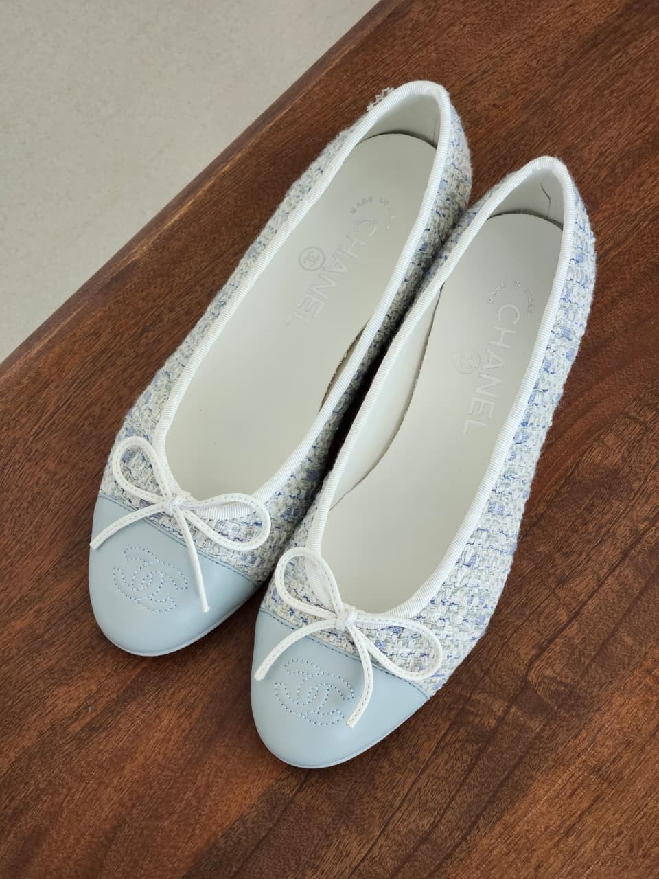 Chanel Tweed & Leather Toe-Cap Ballerina Flats