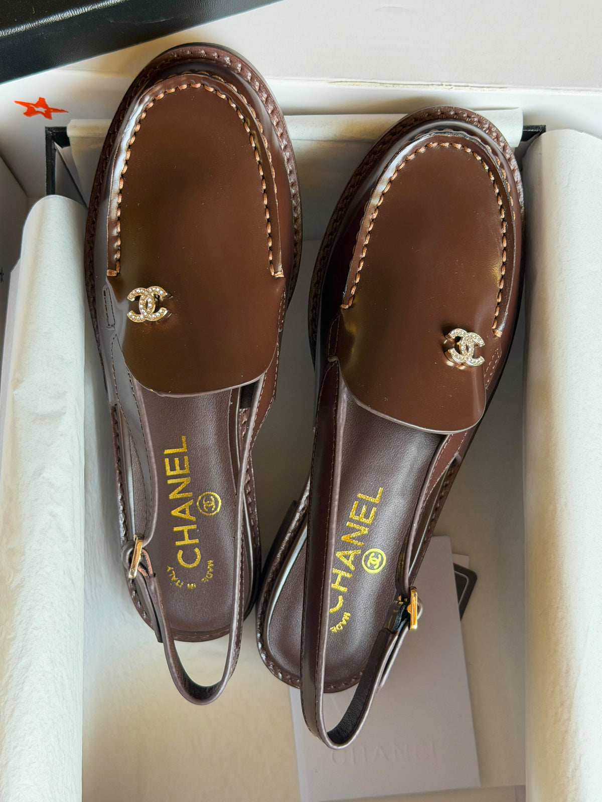 Chanel CC Logo Slingback Leather Loafers
