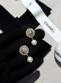 Chanel-Inspired Gold CC Pearl Drop Earrings