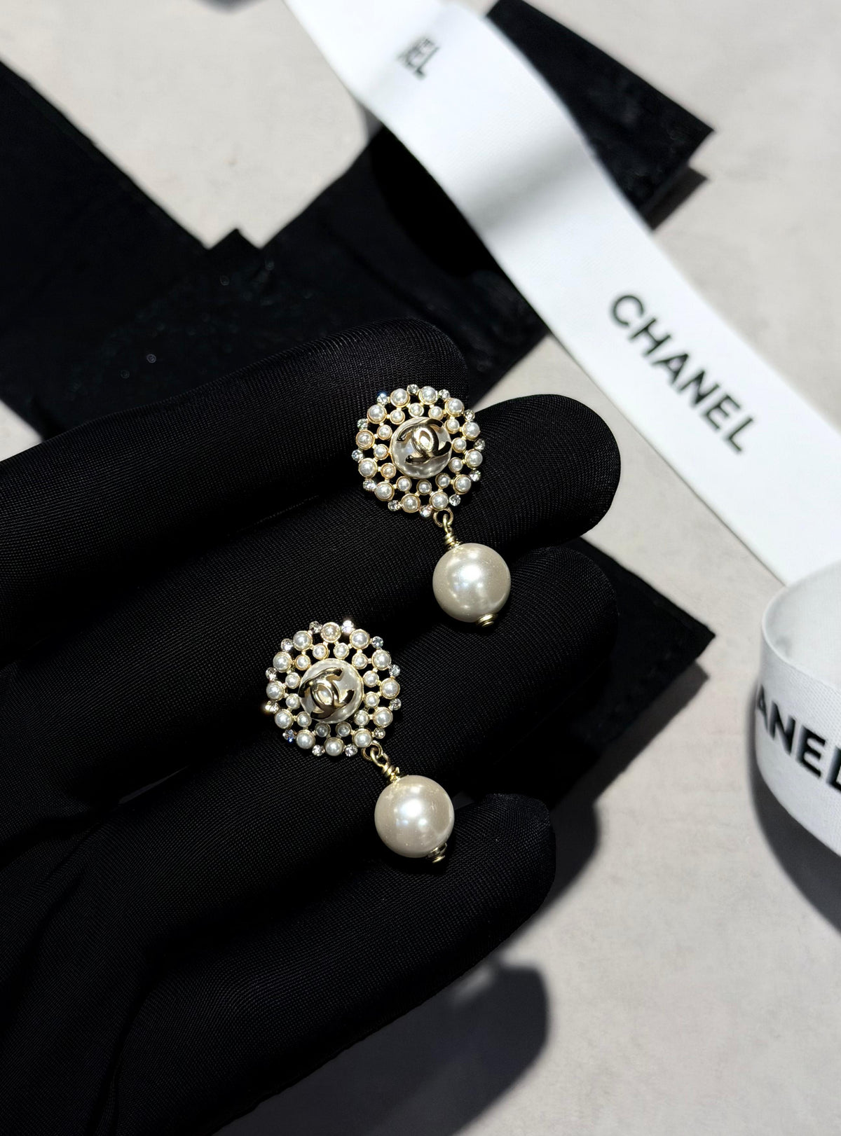 Chanel-Inspired Gold CC Pearl Drop Earrings