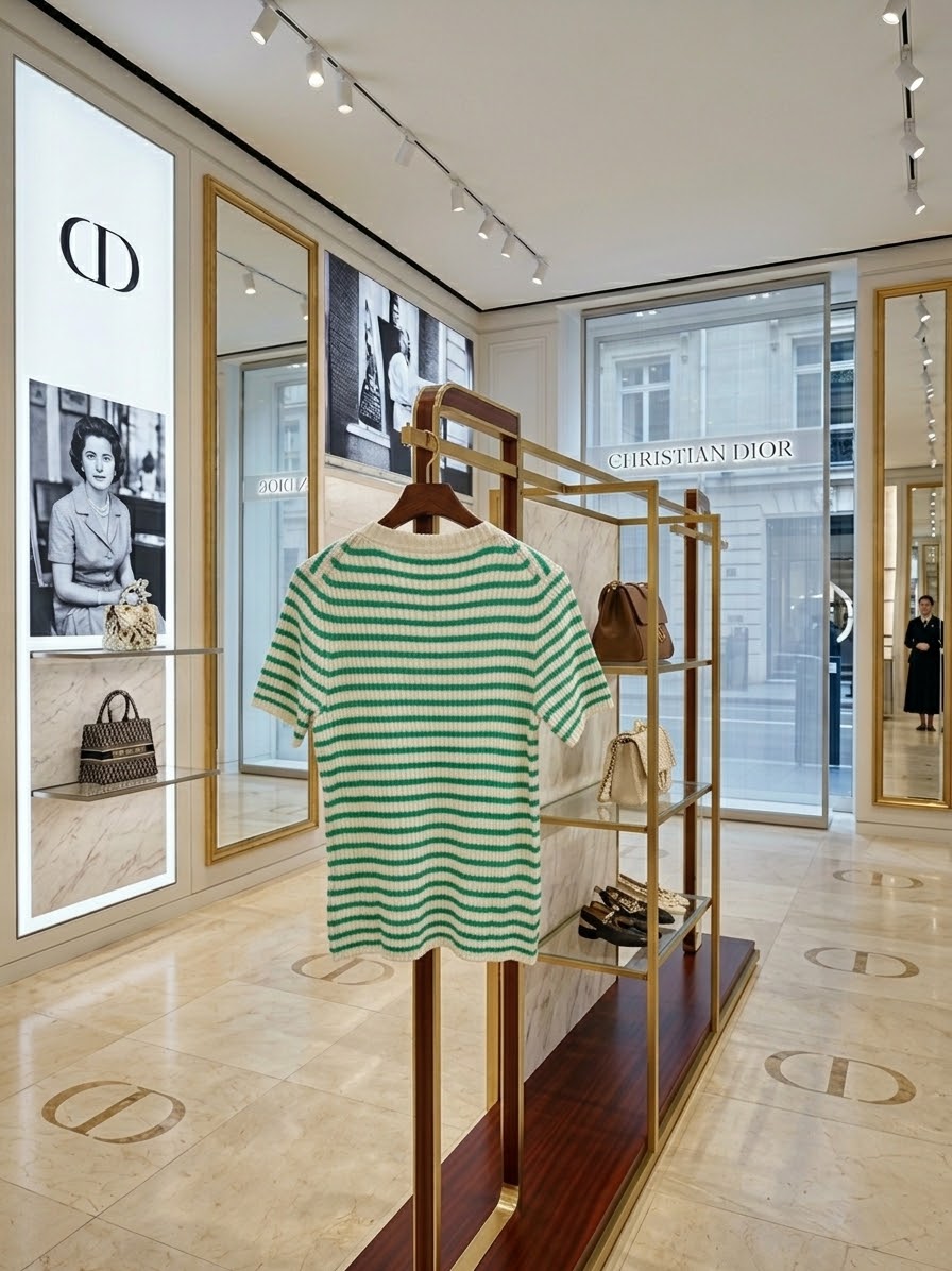 Dior Striped Green and White Knit T-Shirt