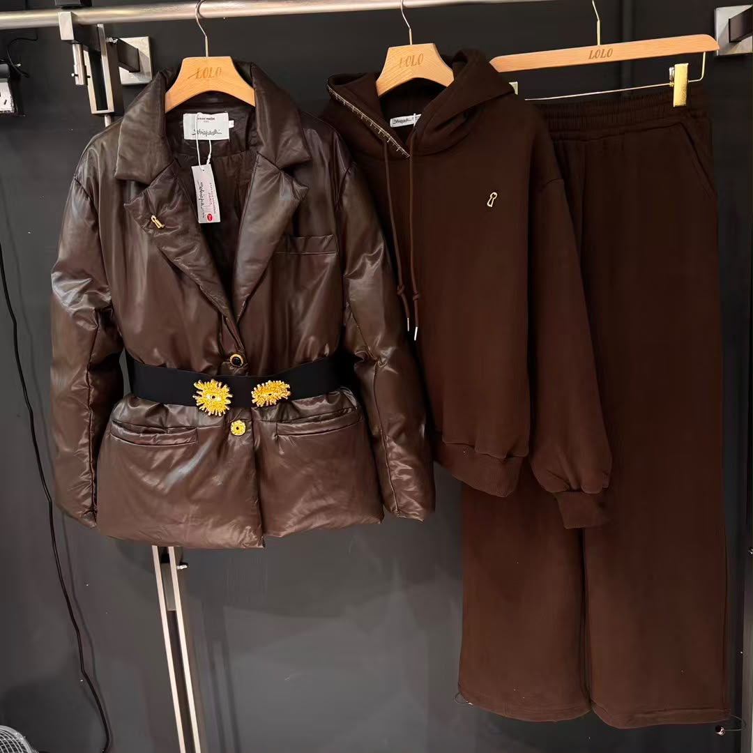 Schiaparelli Belted Leather Puffer Jacket with Hardware Detail