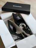 Chanel Two-Tone Slingback Heels with Pearl Strap