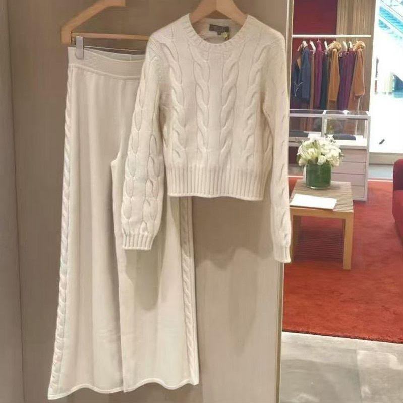 Loro Piana — Cable-Knit Cashmere Crewneck Sweater & Maxi Skirt Set.