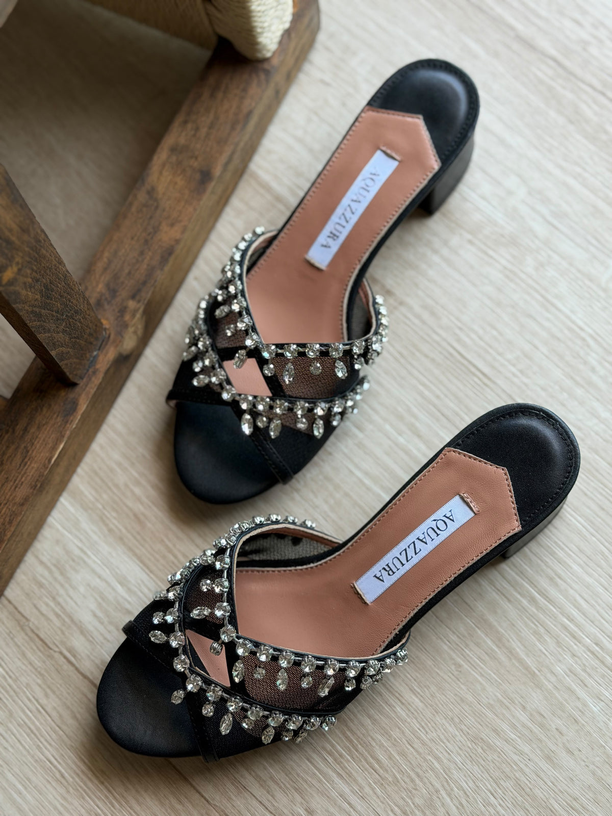 Aquazzura Crystal Embellished Mules / Sandals