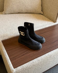 CHANEL Black Fabric & Stretch Ankle Boots