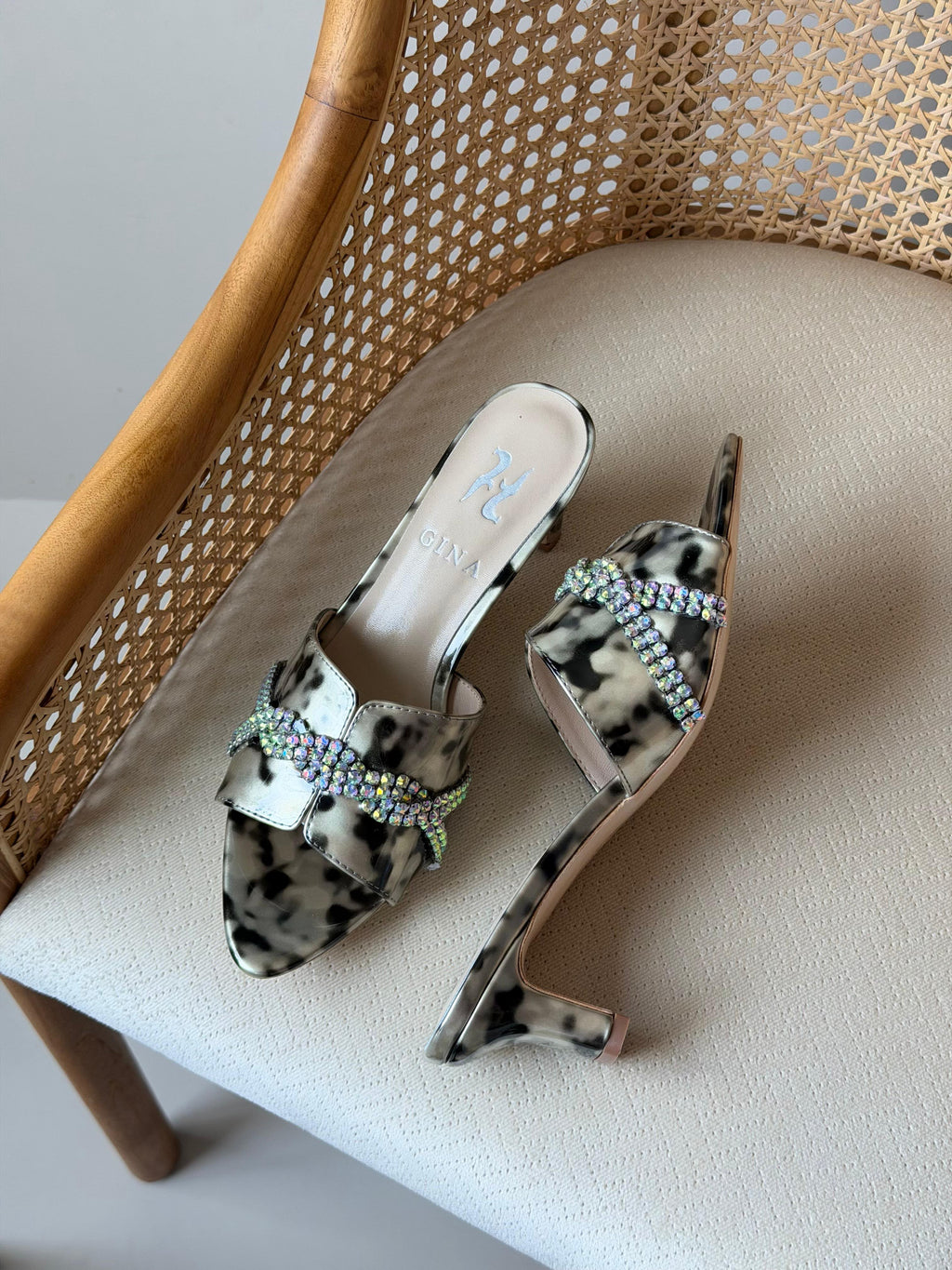 GINA Tortoiseshell Crystal-Embellished Mules