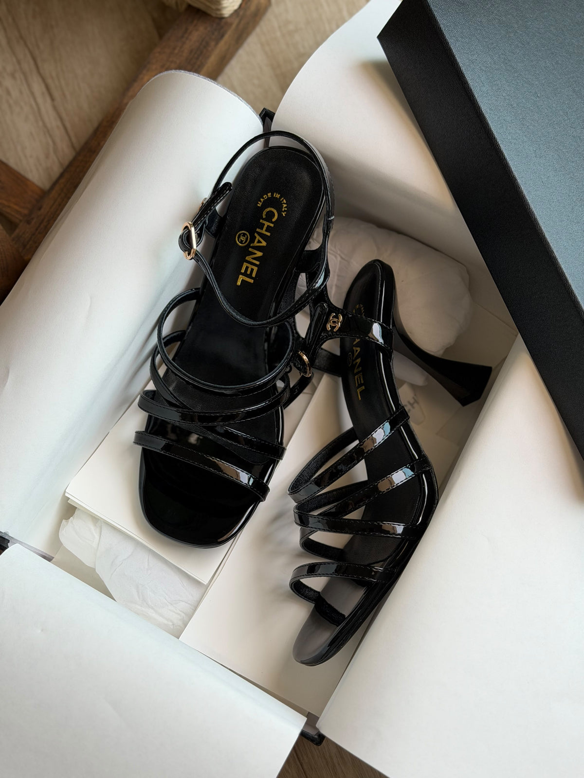 Chanel White Leather Strappy Heeled Sandals