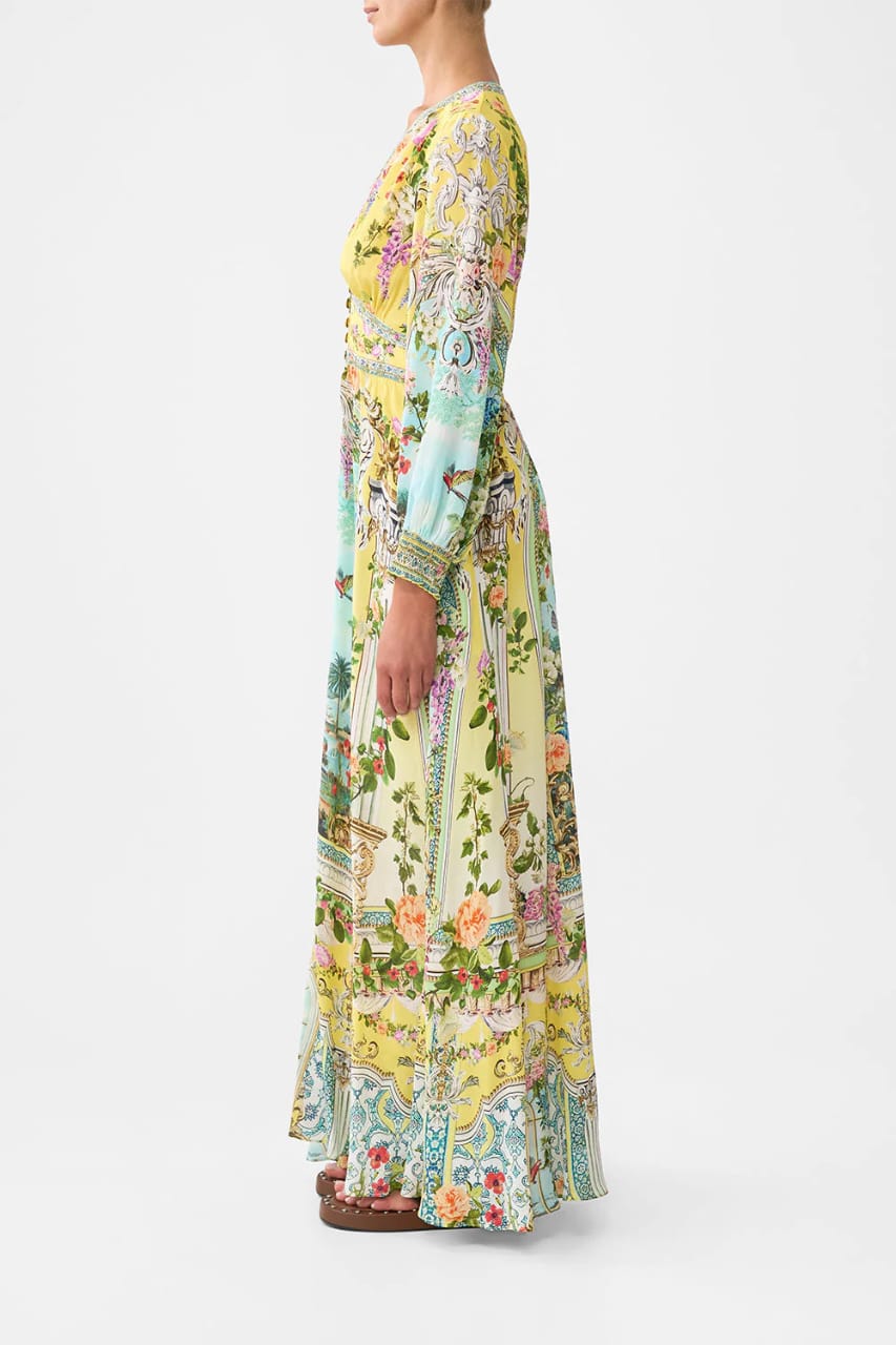 Camilla Floral Print Silk Long-Sleeve Maxi Dress