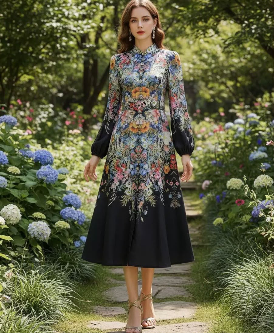 Zimmermann High-Neck Floral Print Midi Dress