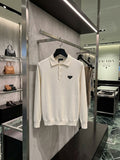 Prada Triangle Badge Button Long Sleeve Polo