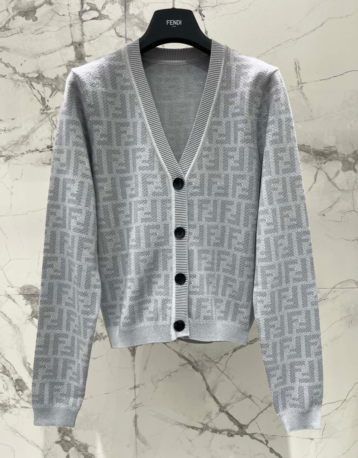 Fendi FF Logo V-Neck Knit Cardigan