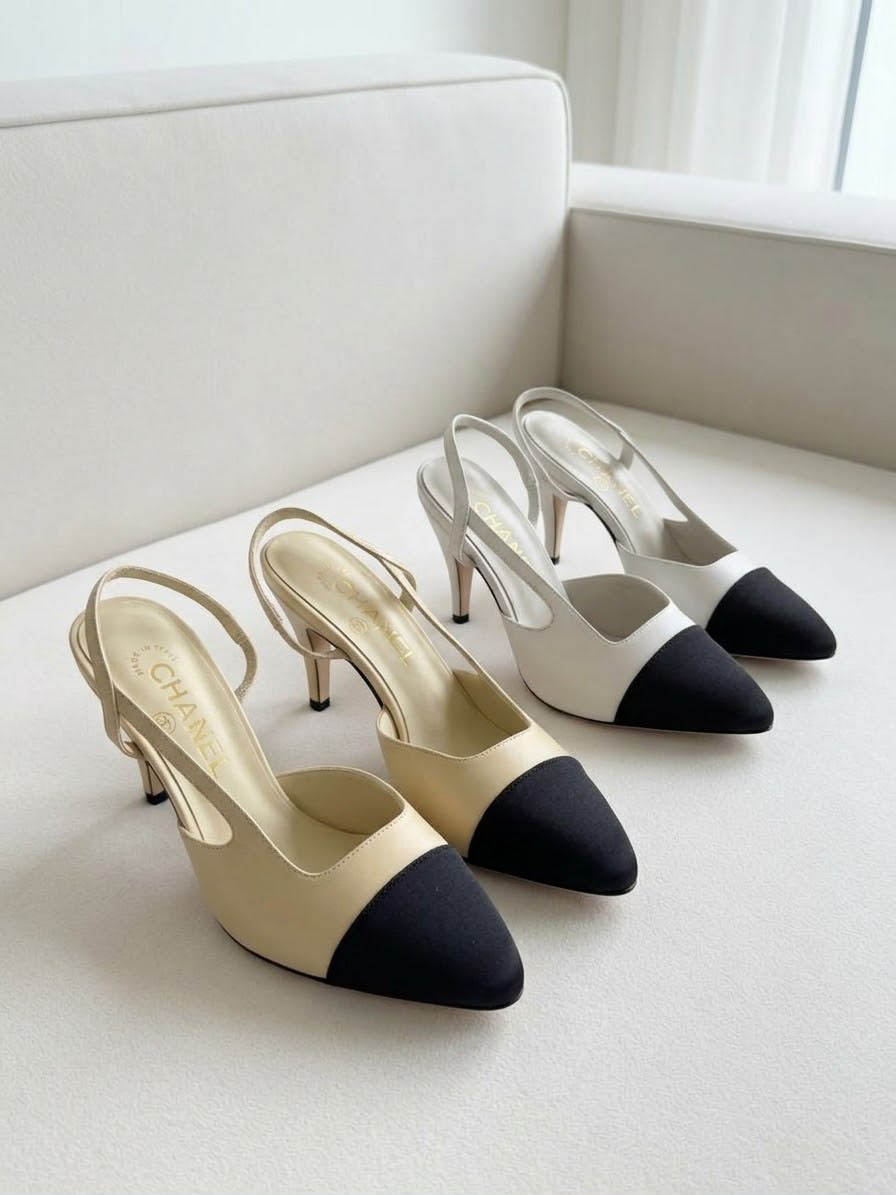 Chanel Iconic Two-Tone Cap-Toe Slingback Pumps
