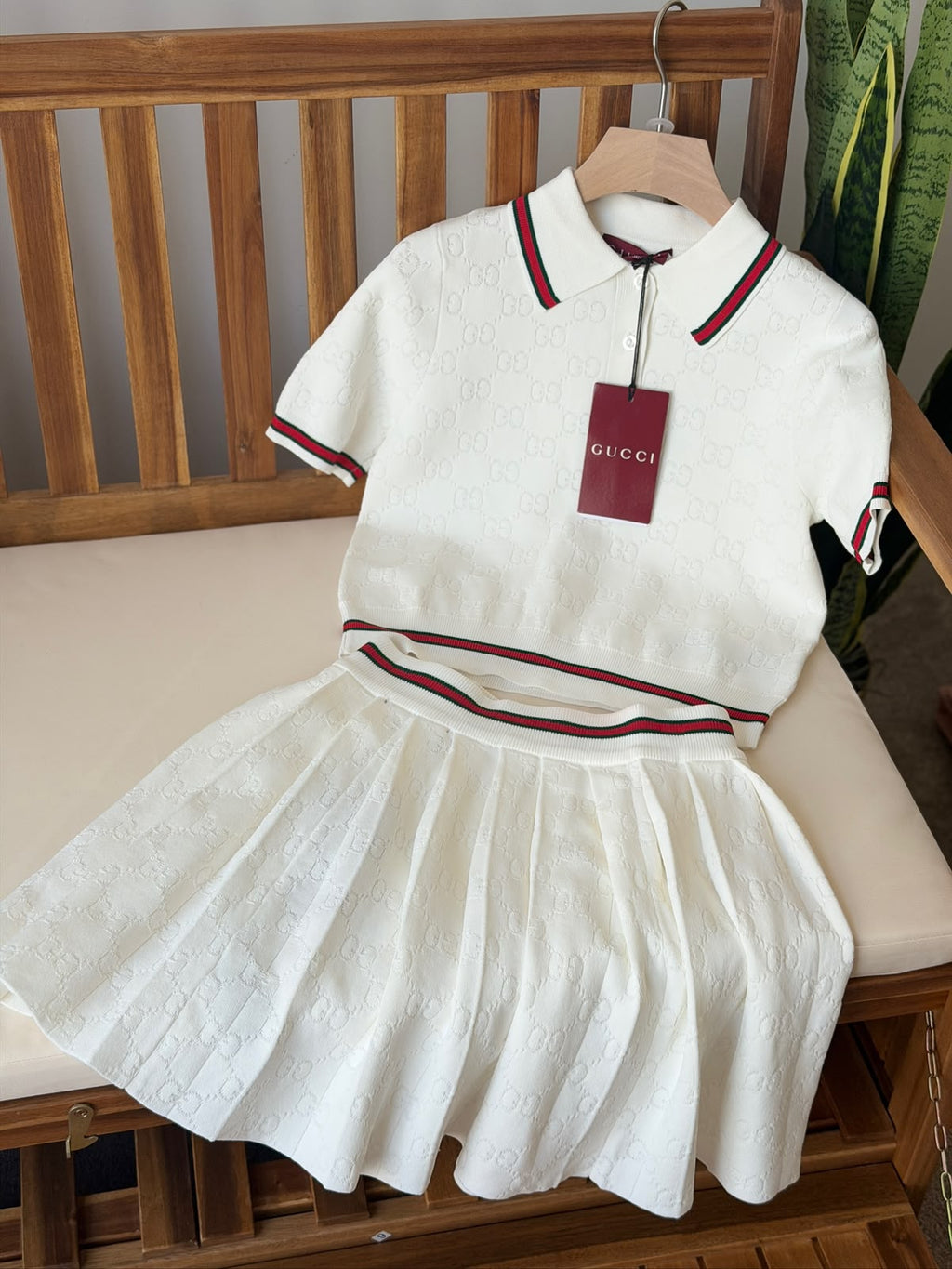 Gucci Knit Polo Top and Pleated Skirt Set