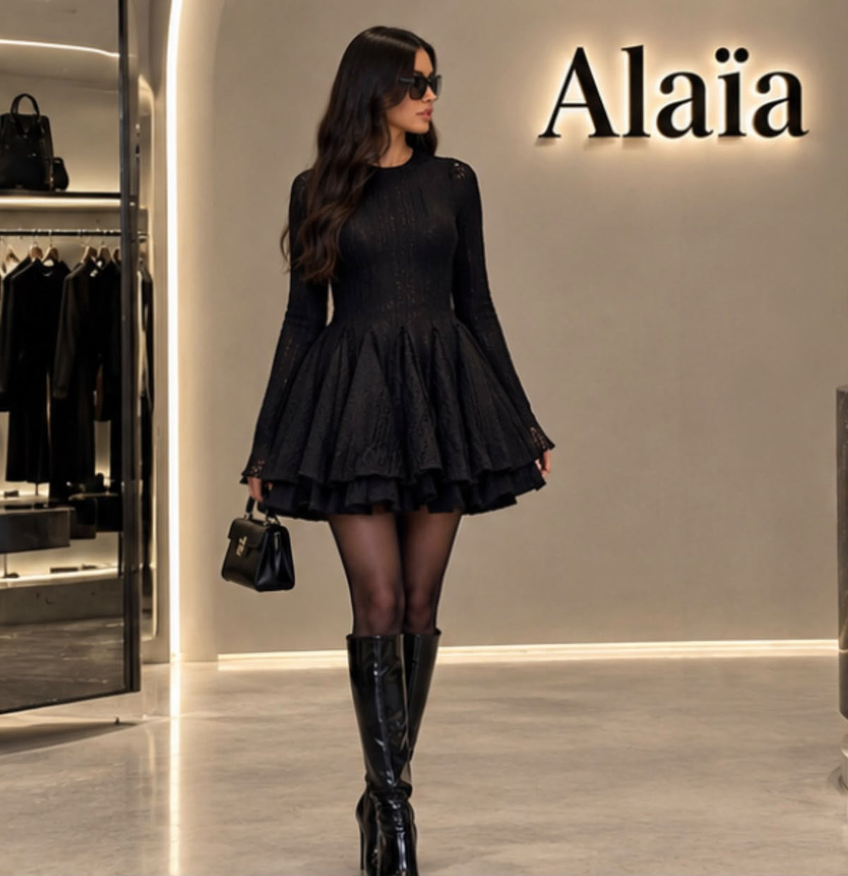 ALAIA Flared Knit Mini Dress