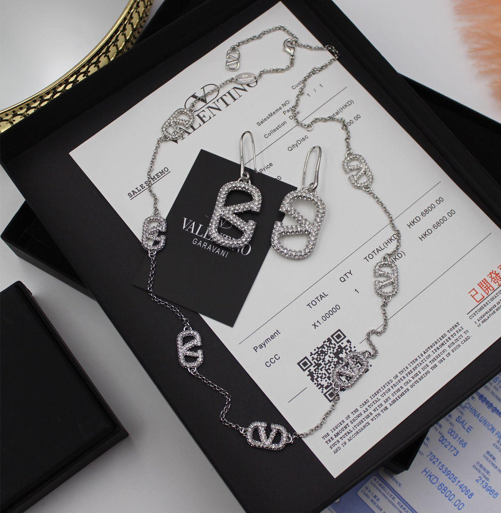 Valentino Garavani VLogo Signature Crystal Necklace and Earrings Set