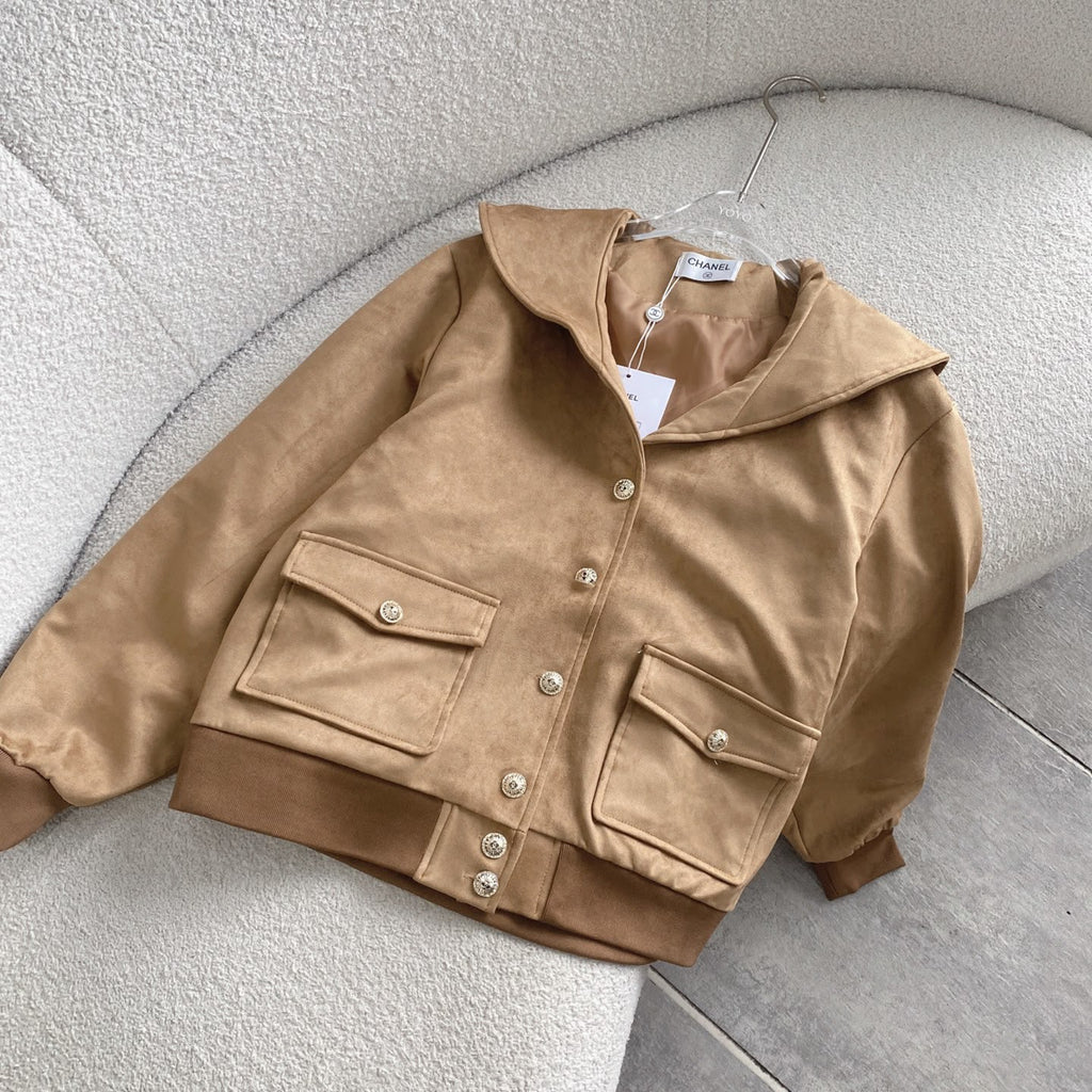 CHANEL  Suede Sailor Collar Blouson Jacket