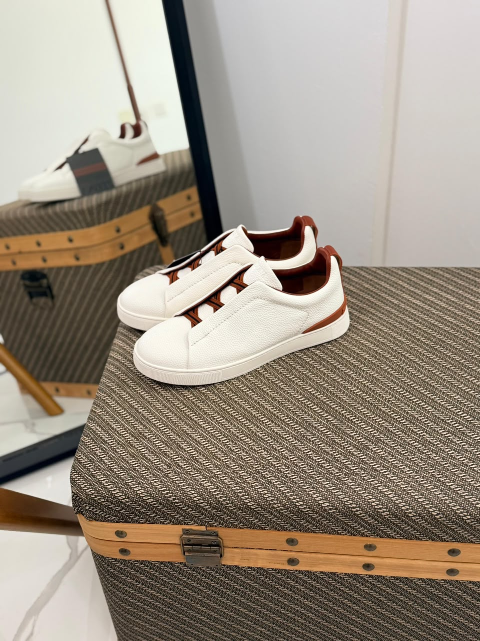 Prada Saffiano Leather Crisscross Slides