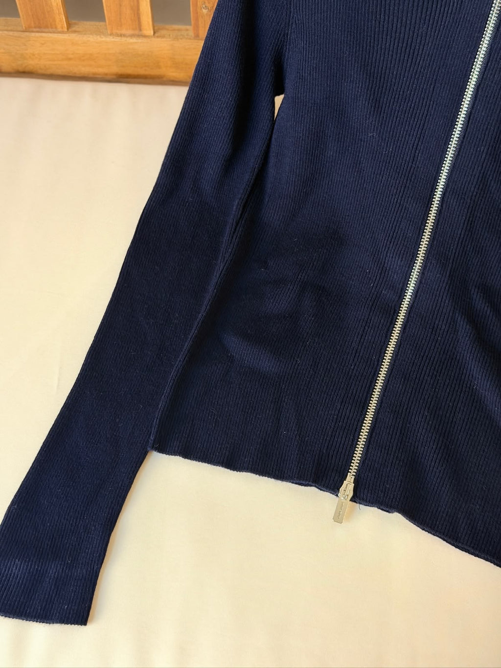Miu Miu Ribbed Knit Full-Zip Jacket with Embroidered Logo
