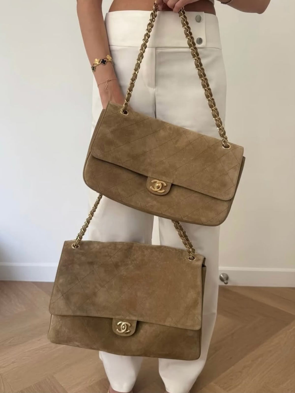 Chanel Suede Classic Flap Bag with Gold-Tone Hardware & Chain Strap