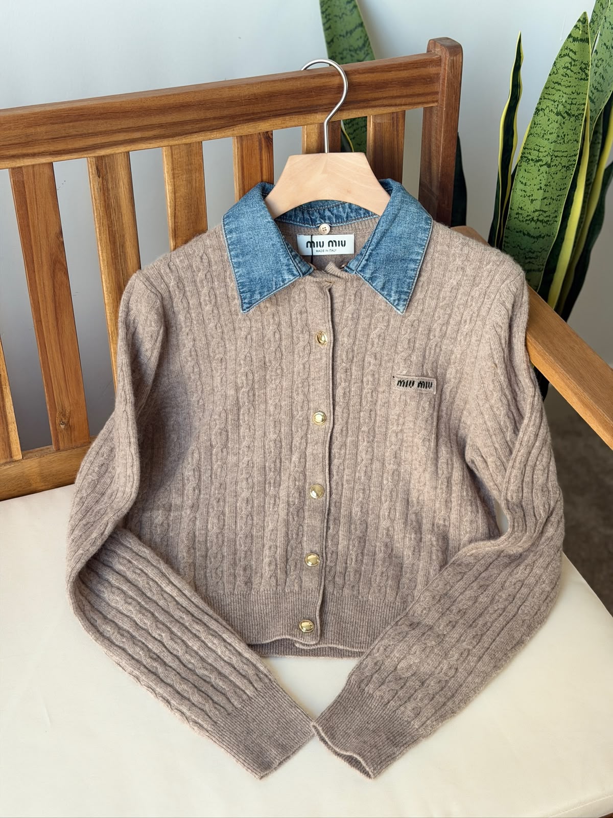 Miu Miu Denim Collar Knit Cardigan