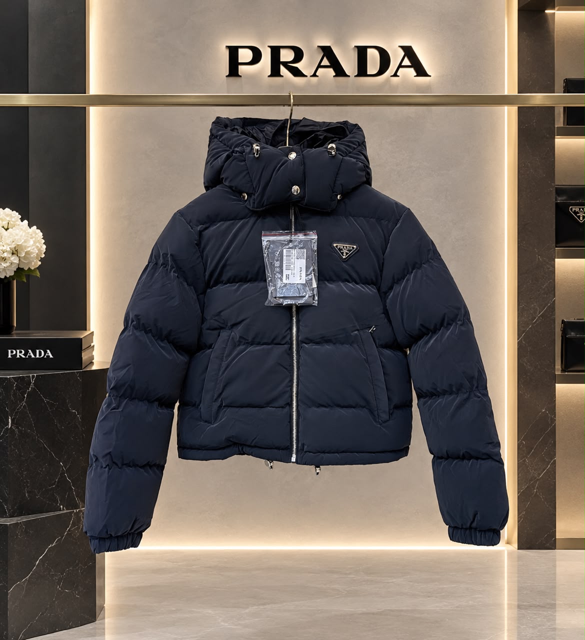 Prada Re-Nylon Hooded Cropped Puffer Jacket