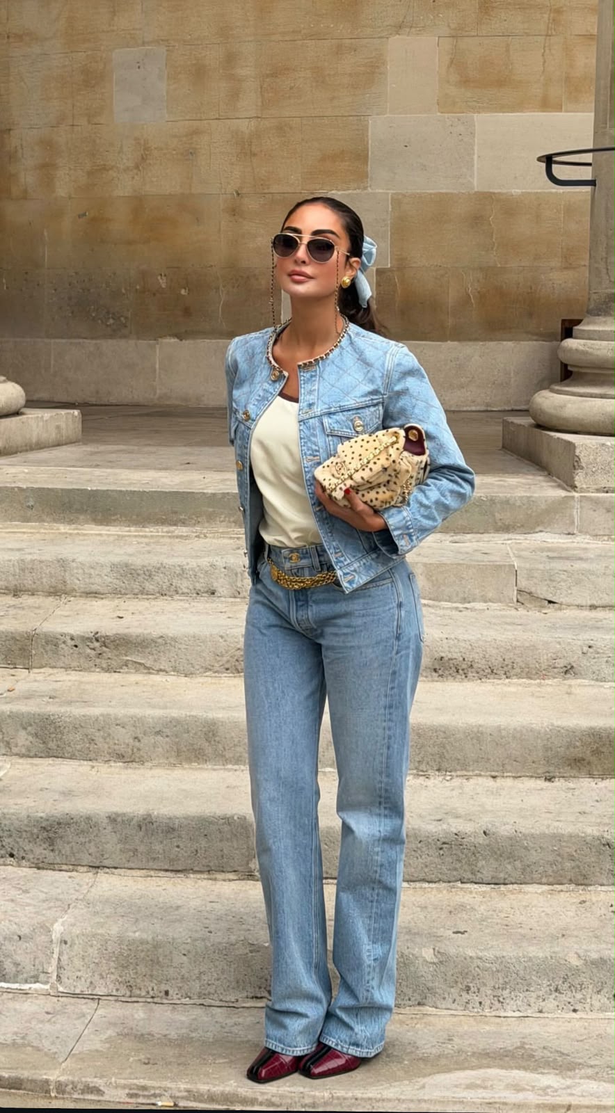 CHANEL — Quilted Denim Jacket with Chain Trim & Gold CC Buttons
