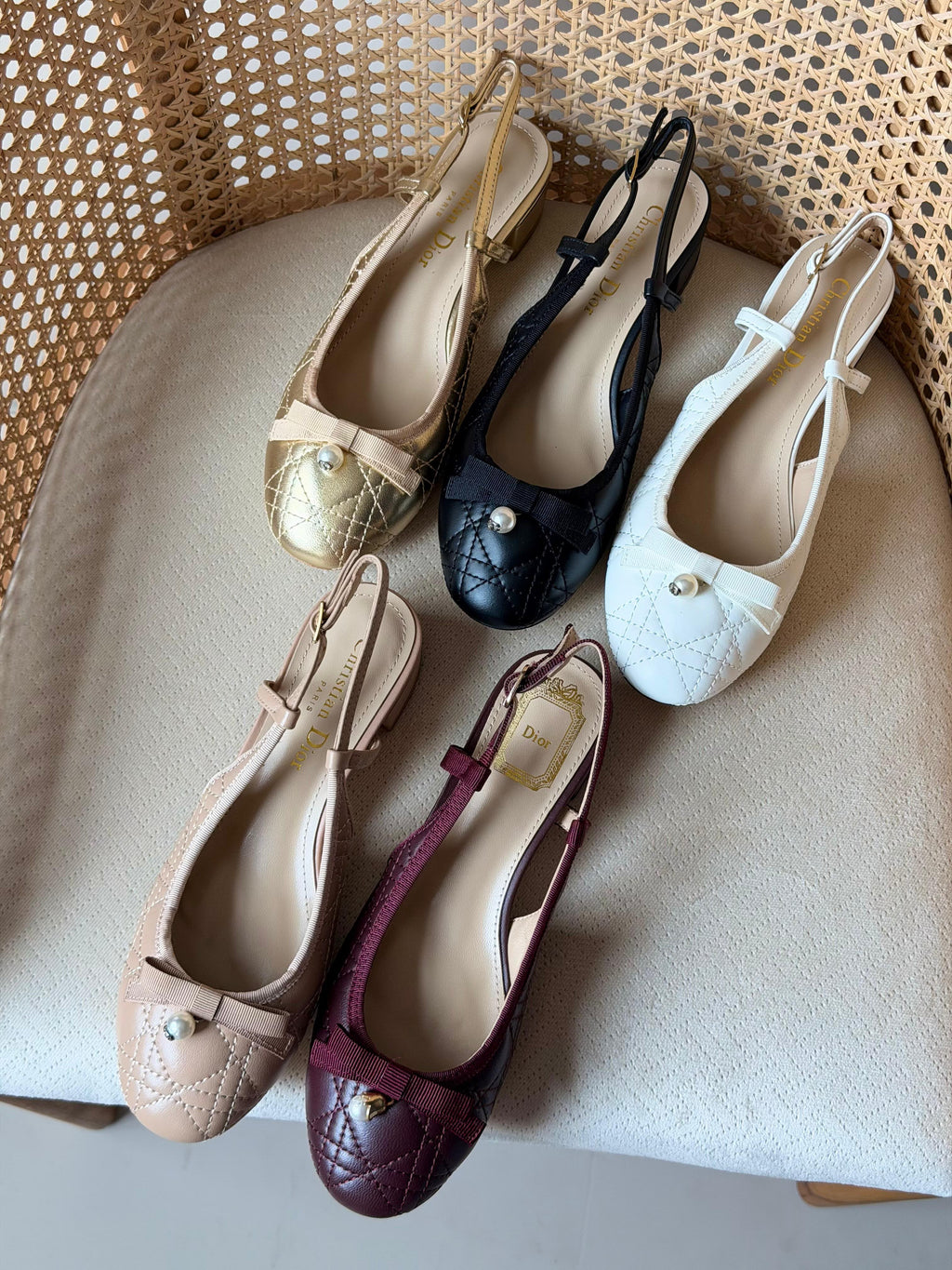 Dior Quilted Bow Slingbacks
