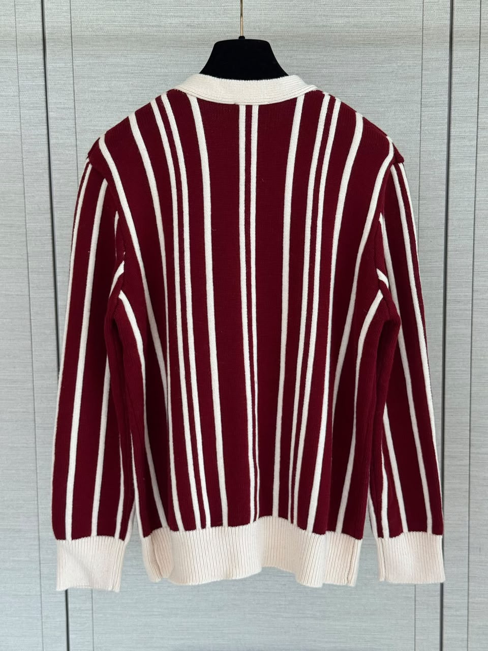Chanel Vertical Stripe Knit Cardigan with CC Logo and Gold Buttons