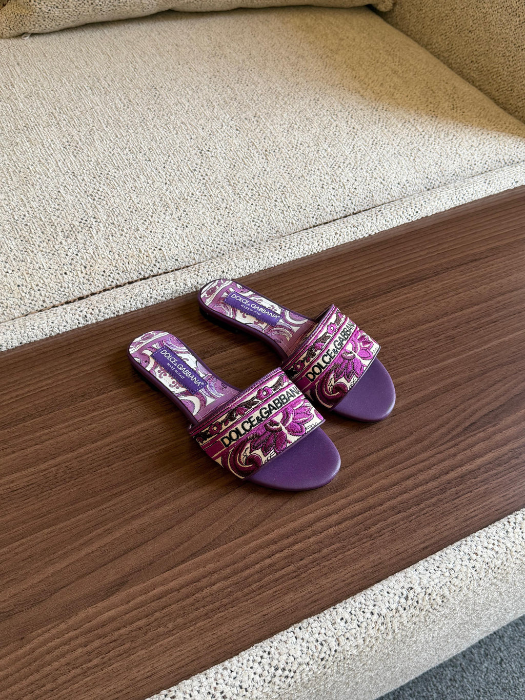 Dolce & Gabbana Majolica Print Embroidered Slide Sandals