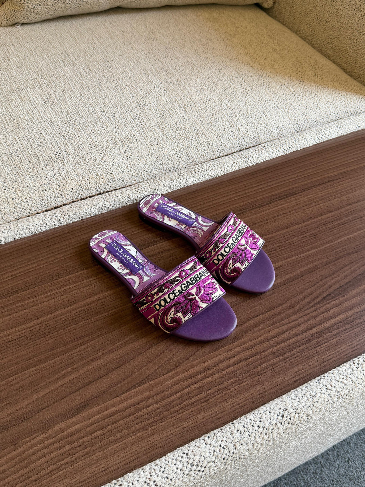 Dolce & Gabbana Majolica Print Embroidered Slide Sandals