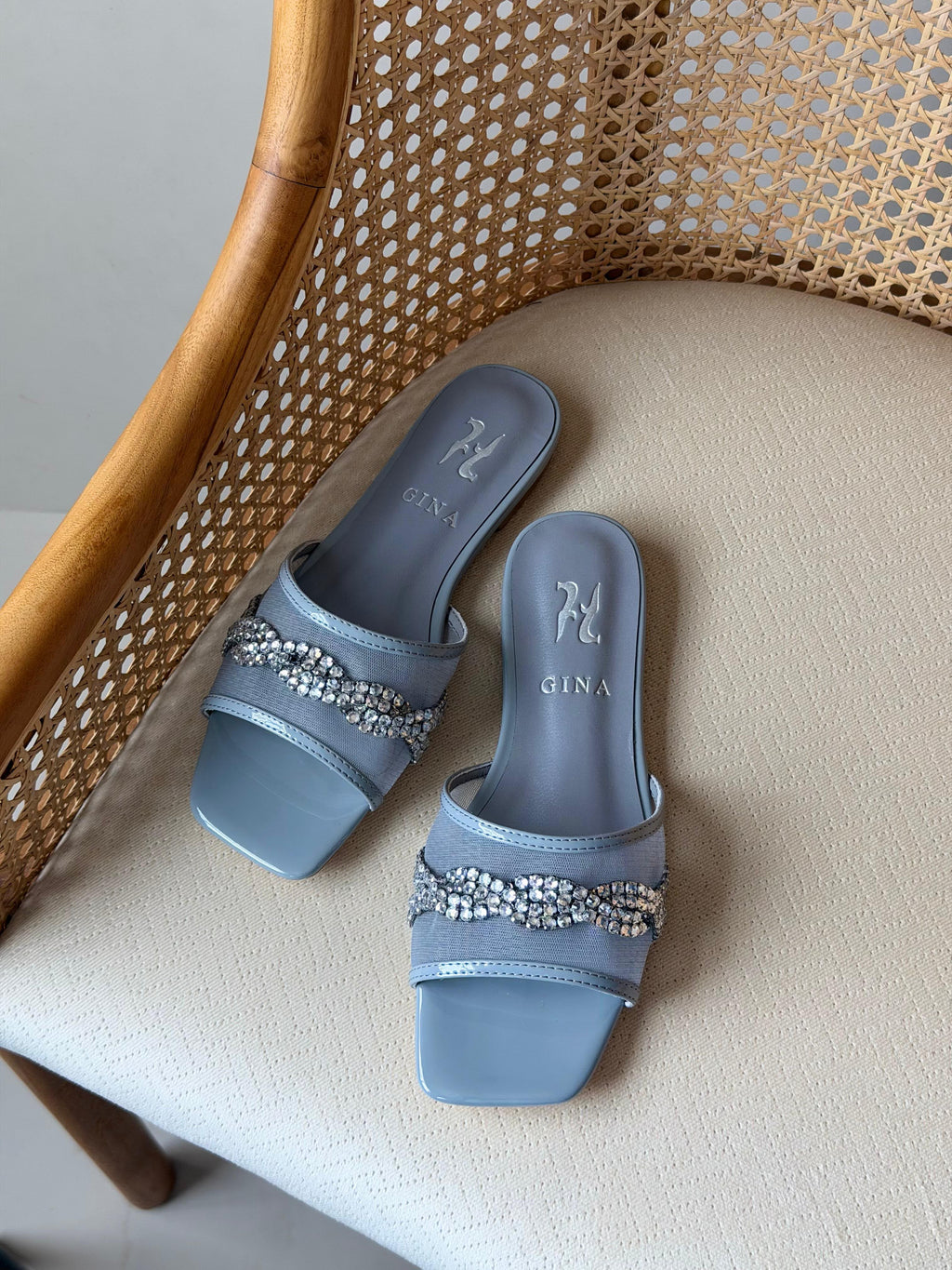 Gina Crystal-Embellished Flat Slides / Mules