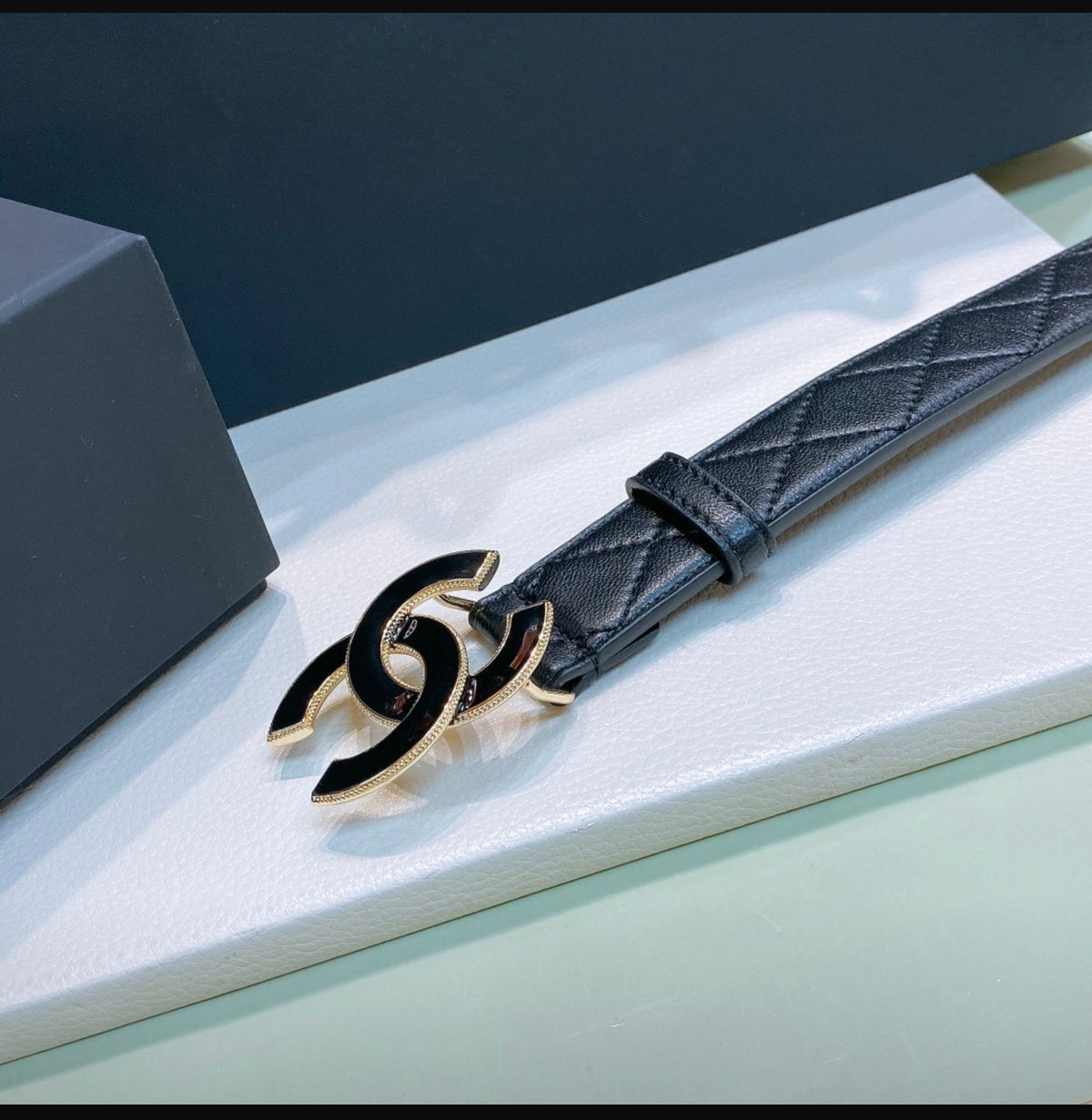 CHANEL — Quilted Calfskin CC Logo Belt