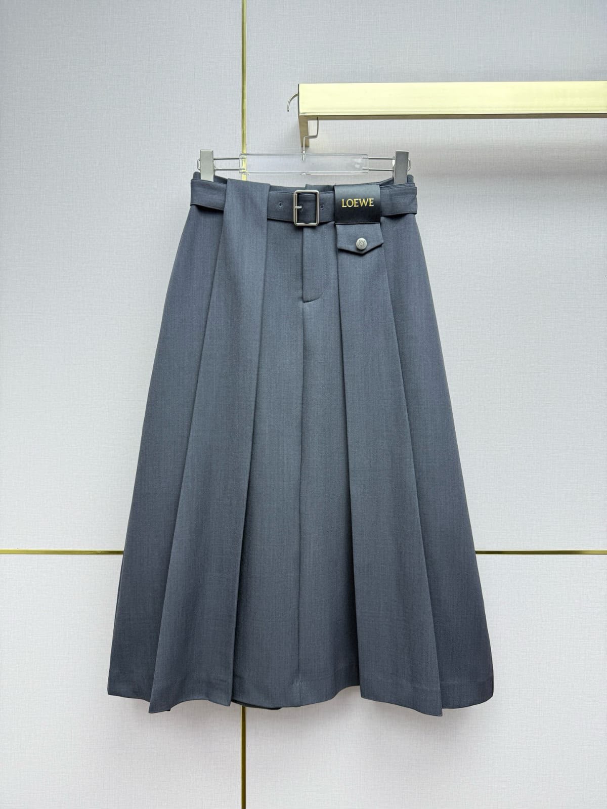 Loewe Pleated Midi Skirt with Belt and Pocket Detail