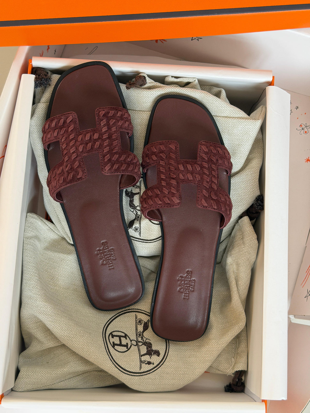 Hermès Oran Woven Leather Flat