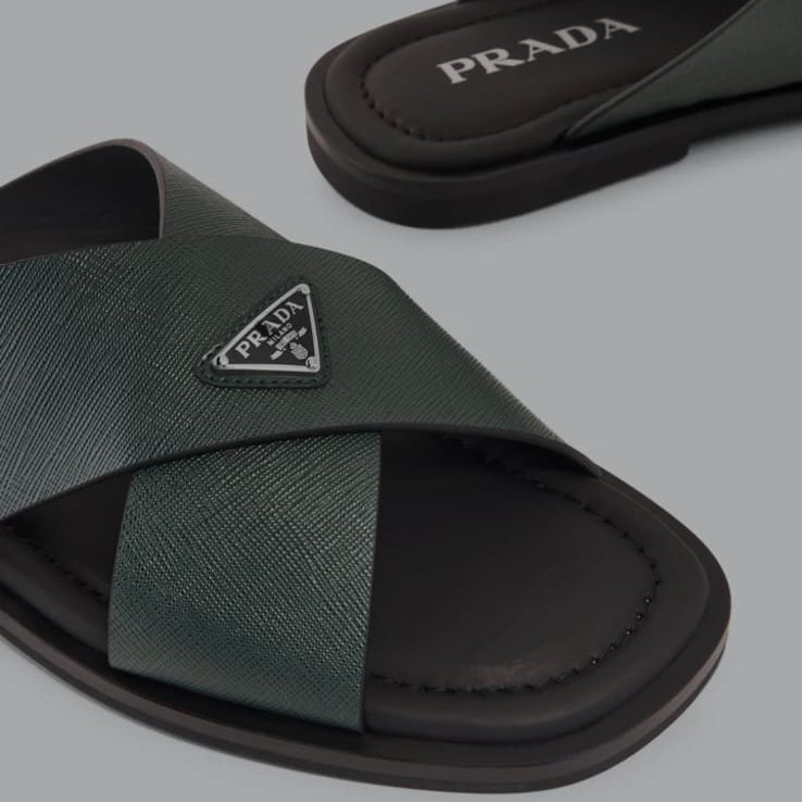 Prada Saffiano Leather Crisscross Slides