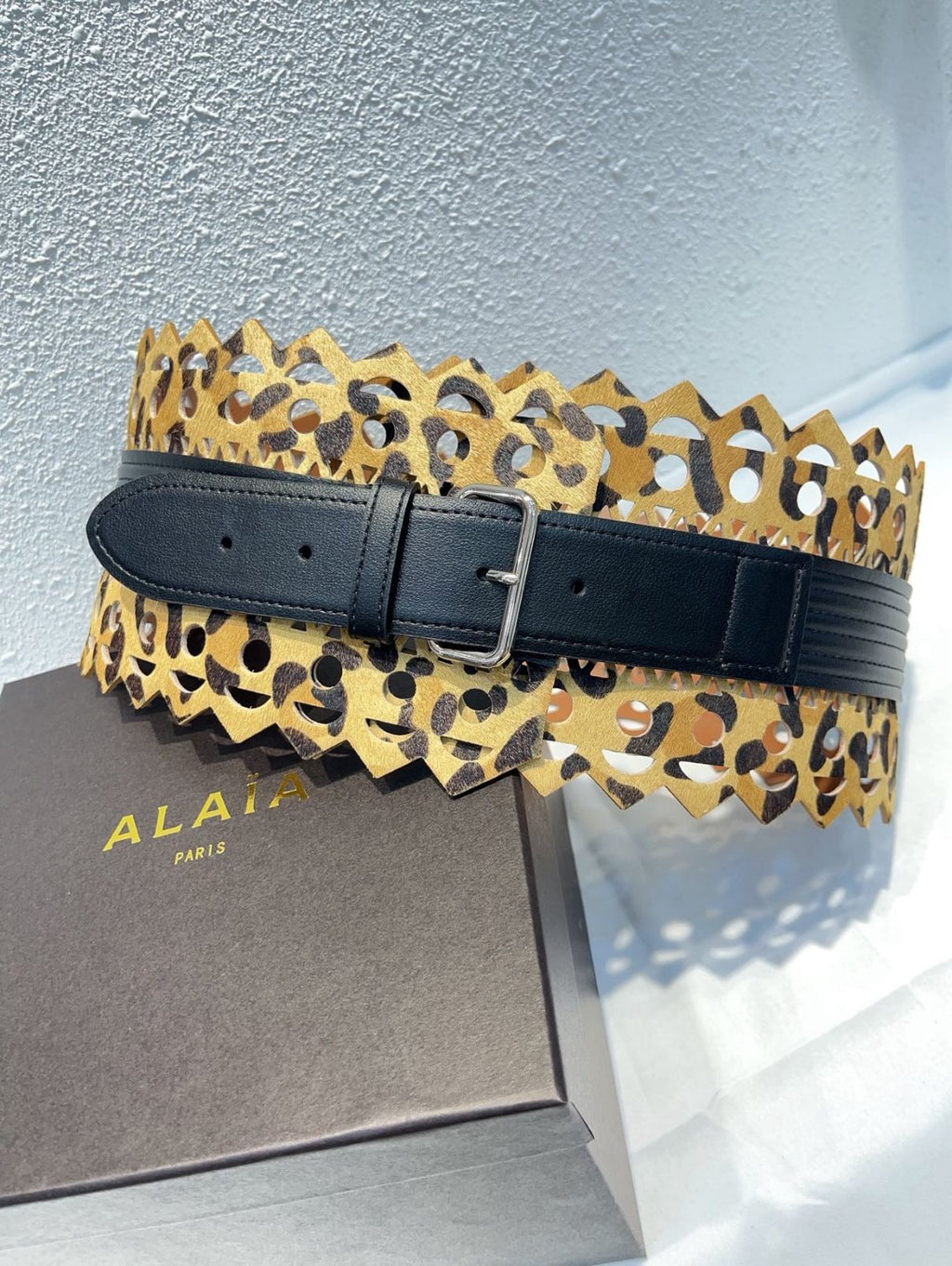 Alaïa Leopard Print Laser-Cut Leather Corset Belt
