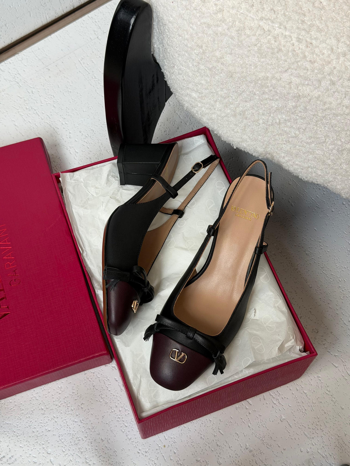 Valentino Garavani VLogo Bow Cap-Toe Slingback Pumps