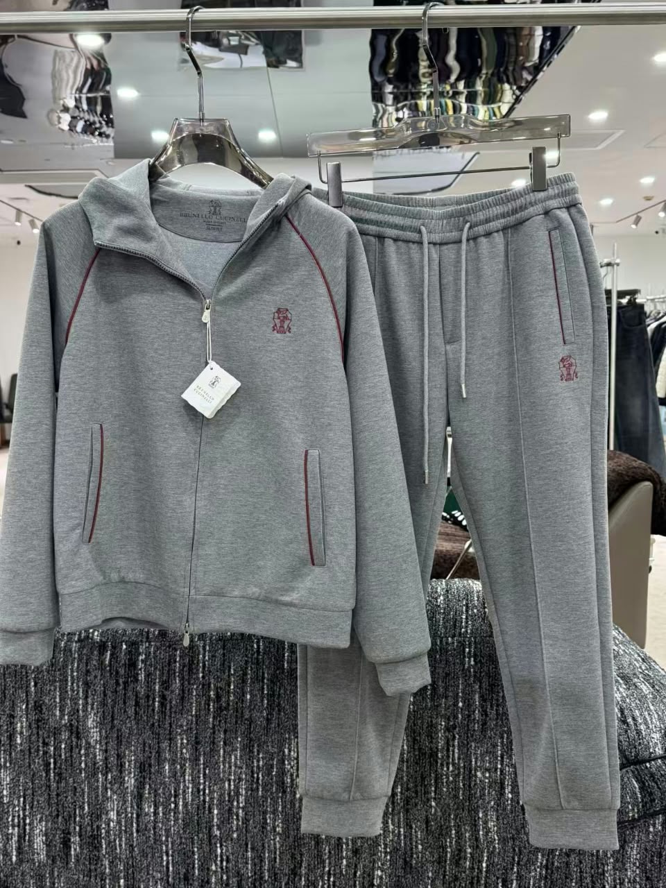 Brunello Cucinelli Contrast Piping Zip Hoodie and Joggers Set