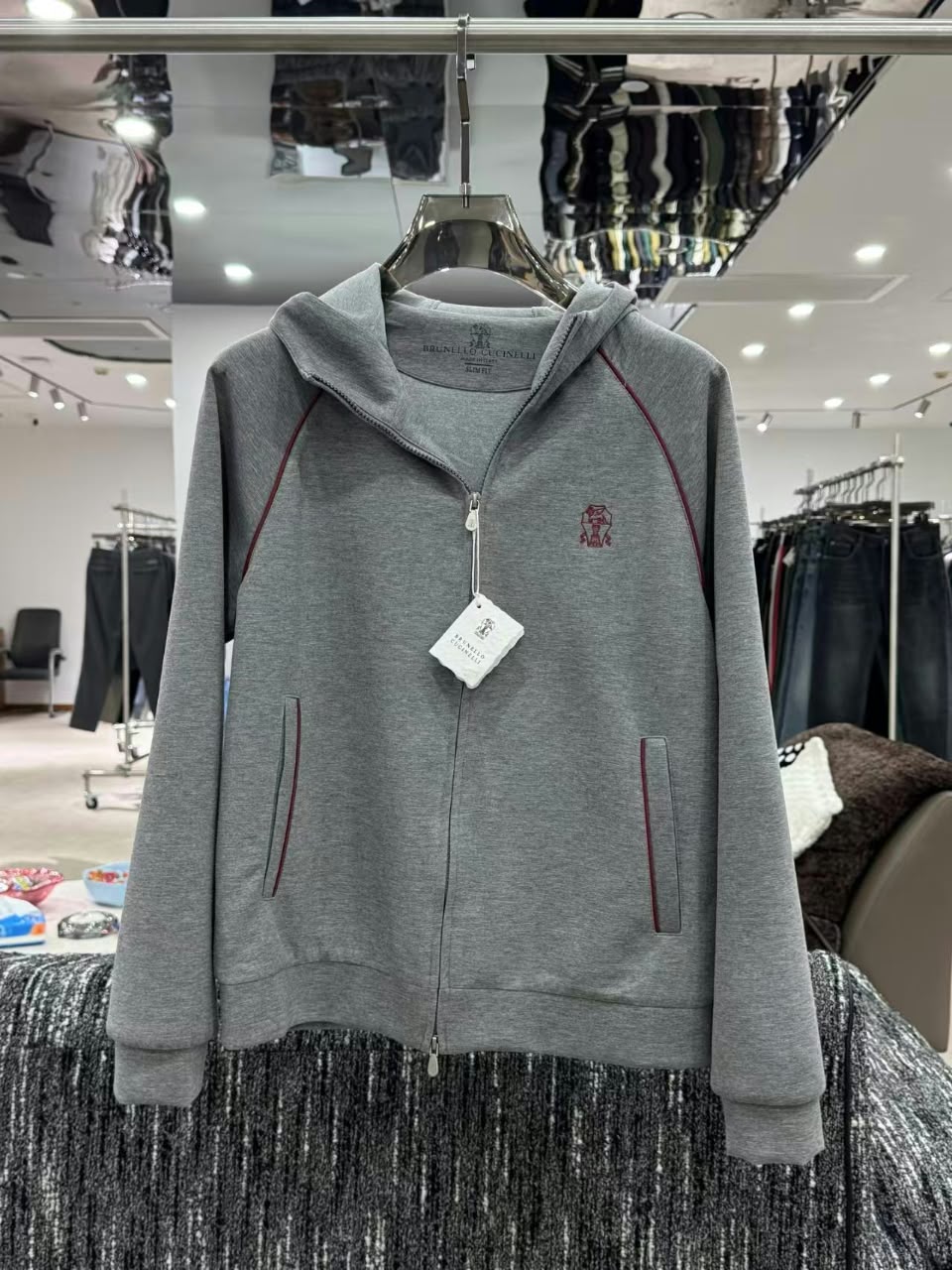 Brunello Cucinelli Contrast Piping Zip Hoodie and Joggers Set