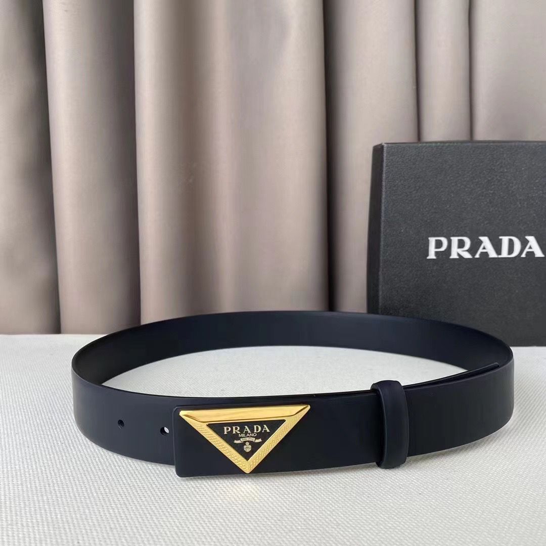 Prada Triangle Logo Leather Belt